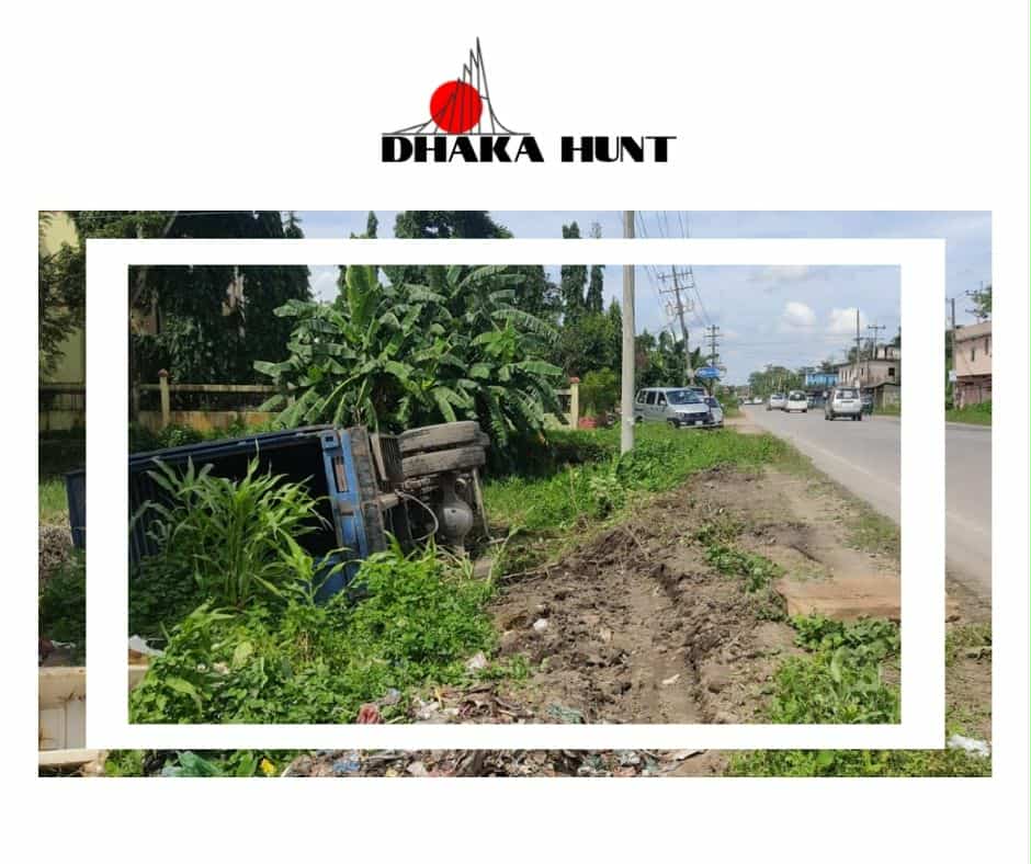 ওসমানীনগরে সড়ক দুর্ঘটনা, কাভার্ডভ্যান উল্টে চালক–হেলপার আহত